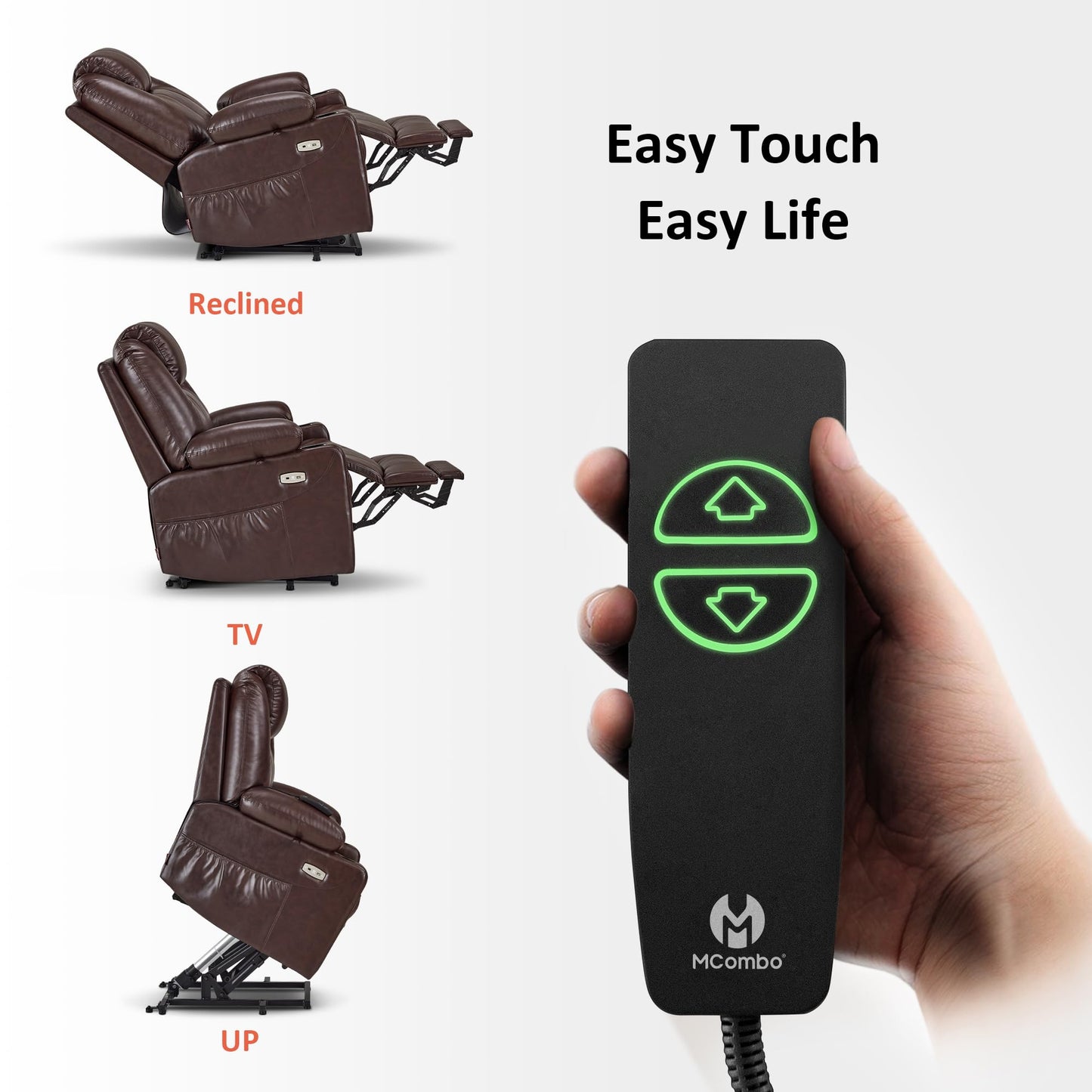 MCombo Electric Power Lift Recliner Chair with Massage, Heat & USB Ports – Dark Brown