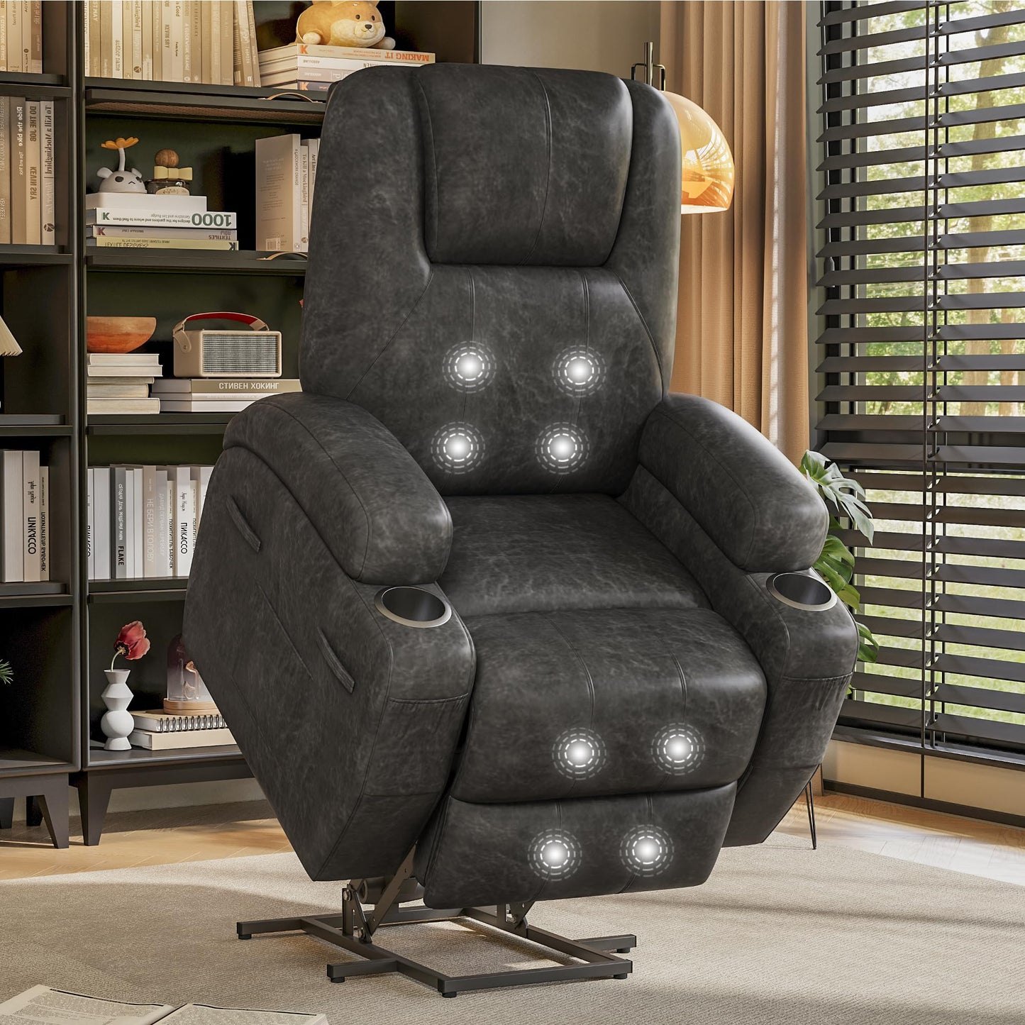 Power Lift Recliner Chair with 8-Point Vibration Massage, Cup Holders & Storage Pockets