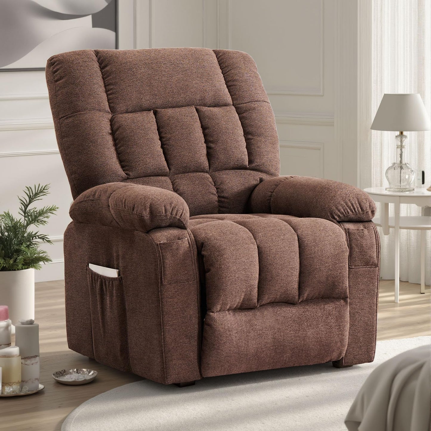 Sweetcrispy Power Lift Recliner Chair with Massage, Heating & Vibration - 8 Motors, TUV Certified, Brown