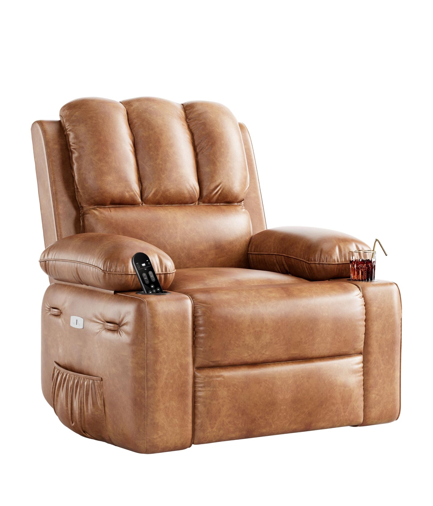 Patikuin 360° Swivel Rocking Recliner with Massage, Heat, USB Ports & Cup Holders – Vintage PU Leather