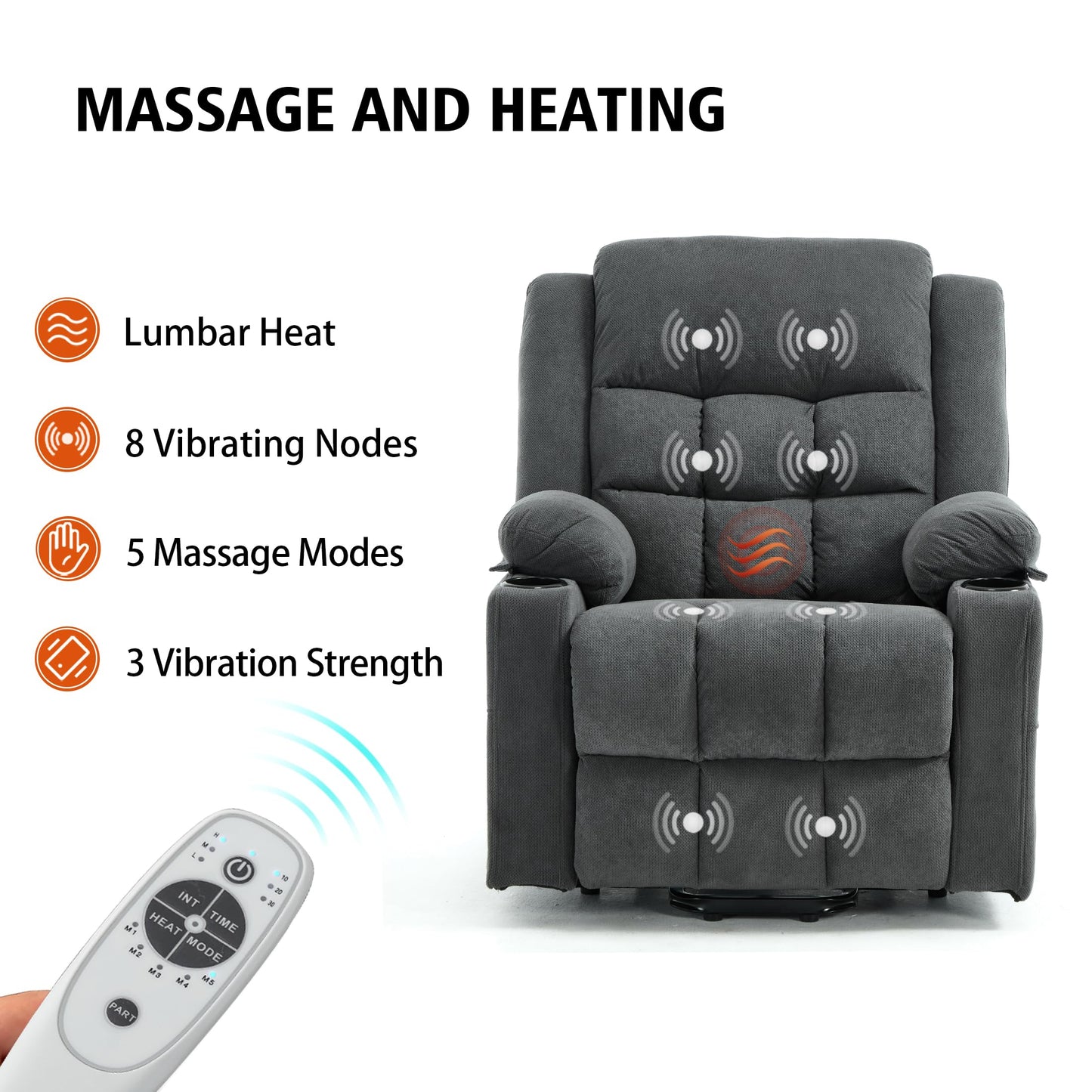Ketaiyou Infinite Position Power Lift Recliner with Heat, Massage & USB-C