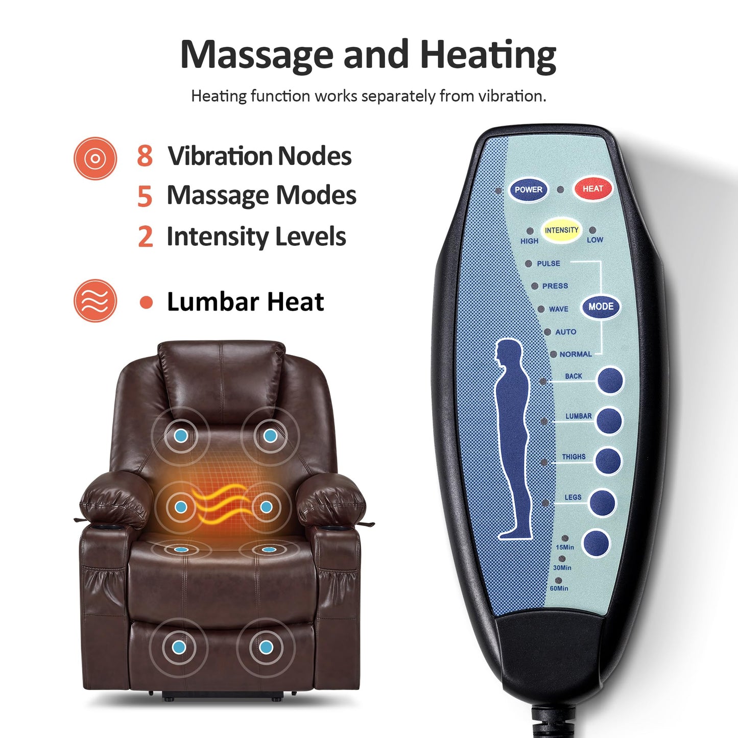 MCombo Electric Power Lift Recliner Chair with Massage, Heat & USB Ports – Dark Brown