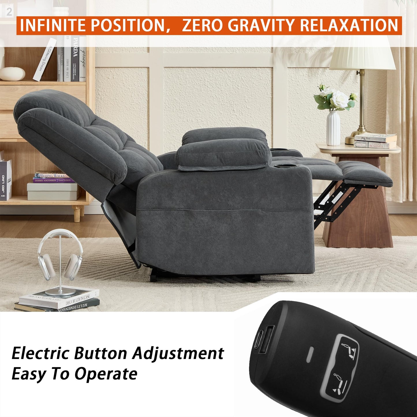 Ketaiyou Infinite Position Power Lift Recliner with Heat, Massage & USB-C