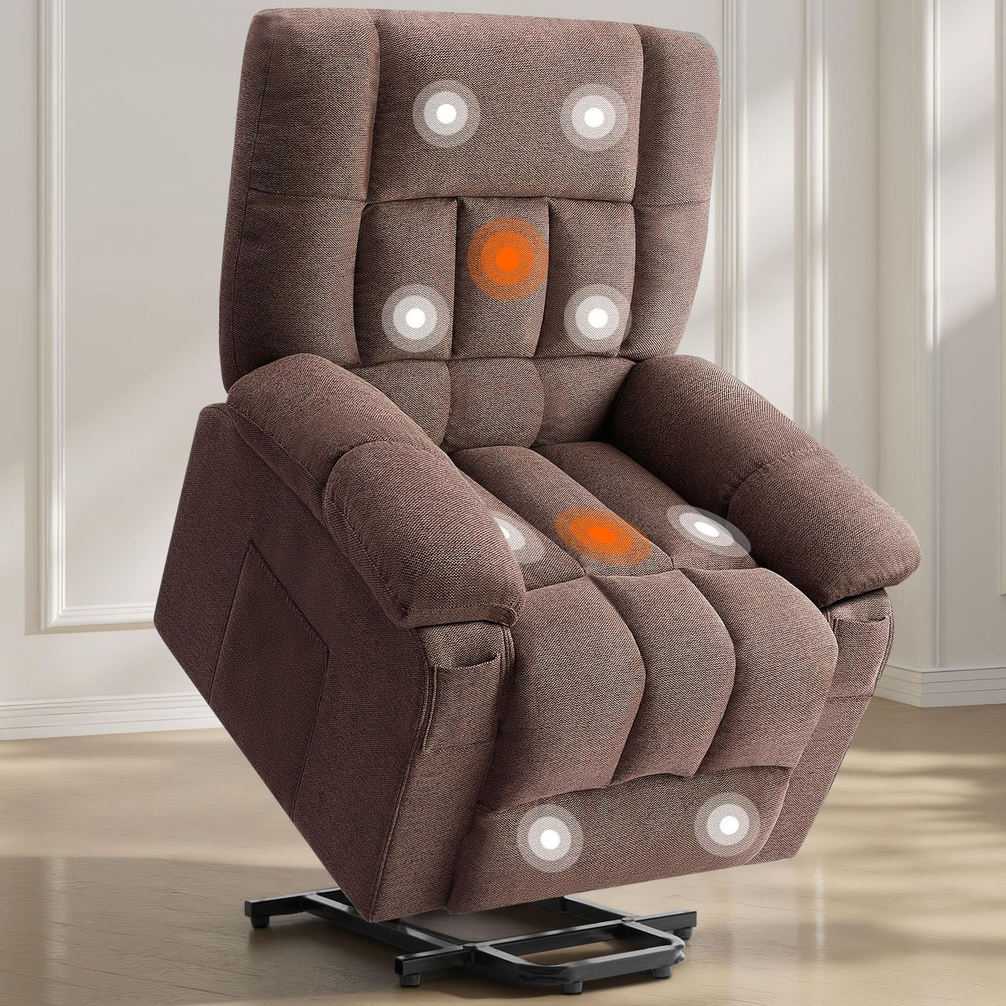 Sweetcrispy Power Lift Recliner Chair with Massage, Heating & Vibration - 8 Motors, TUV Certified, Brown