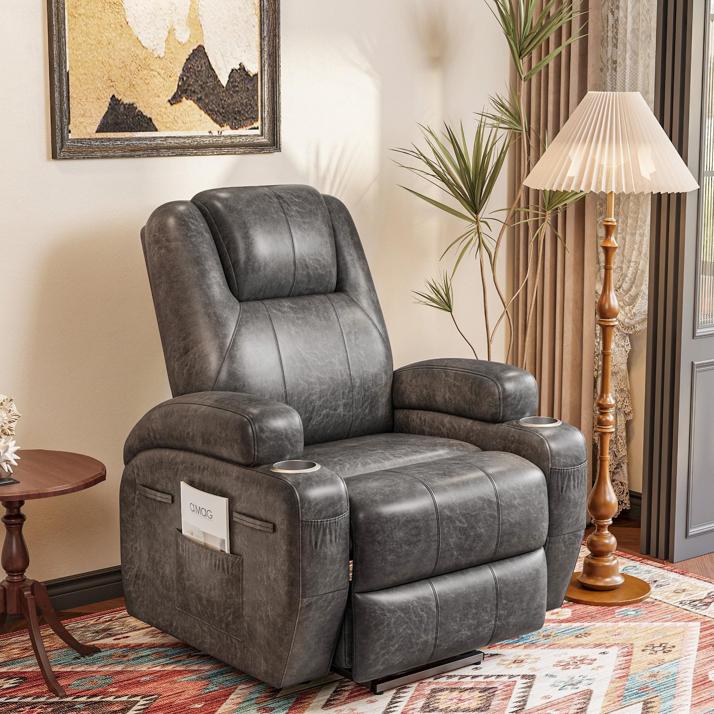 Power Lift Recliner Chair with 8-Point Vibration Massage, Cup Holders & Storage Pockets