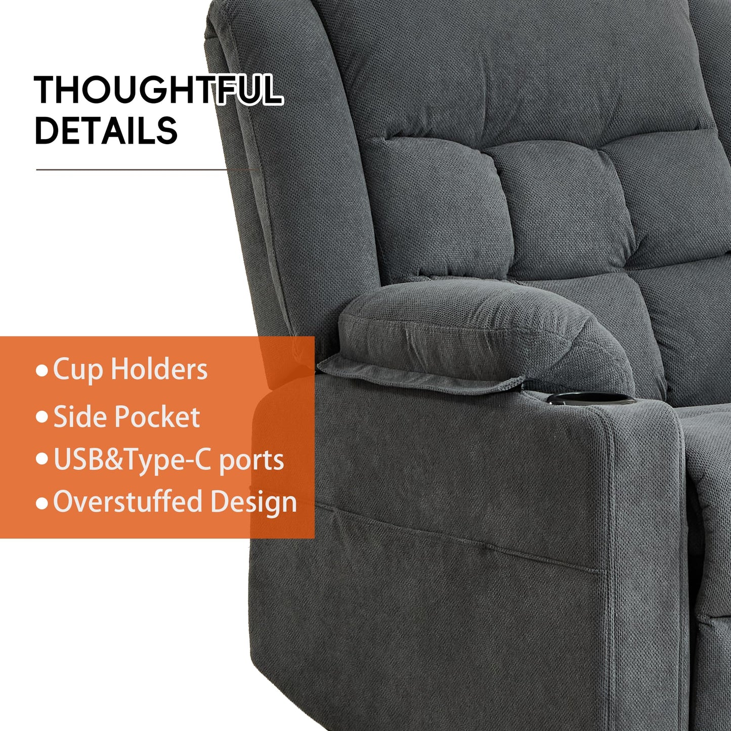 Ketaiyou Infinite Position Power Lift Recliner with Heat, Massage & USB-C